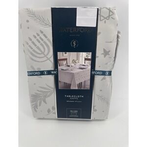Waterford Hanukkah Tablecloth Oblong Nappe 70 x 104" Silver Festival Of‎ Lights
